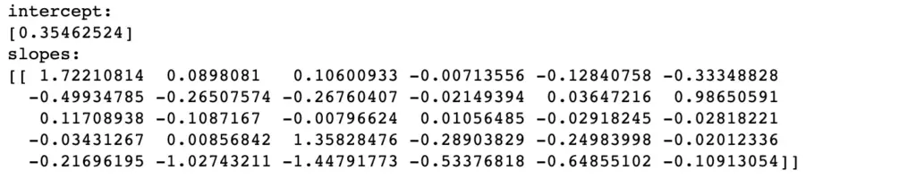 intercept and slope of the logistic regression model