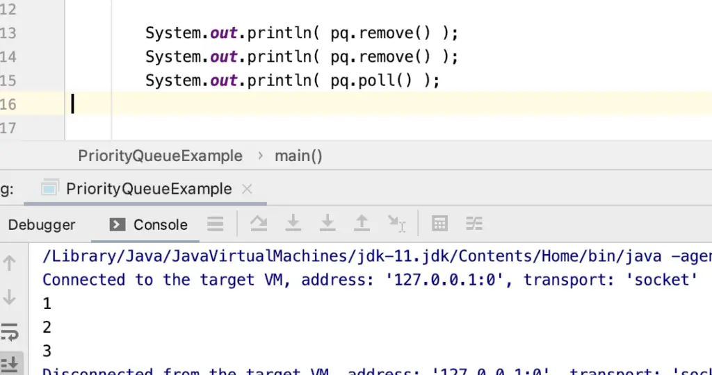 remove and poll from priority queue in java 