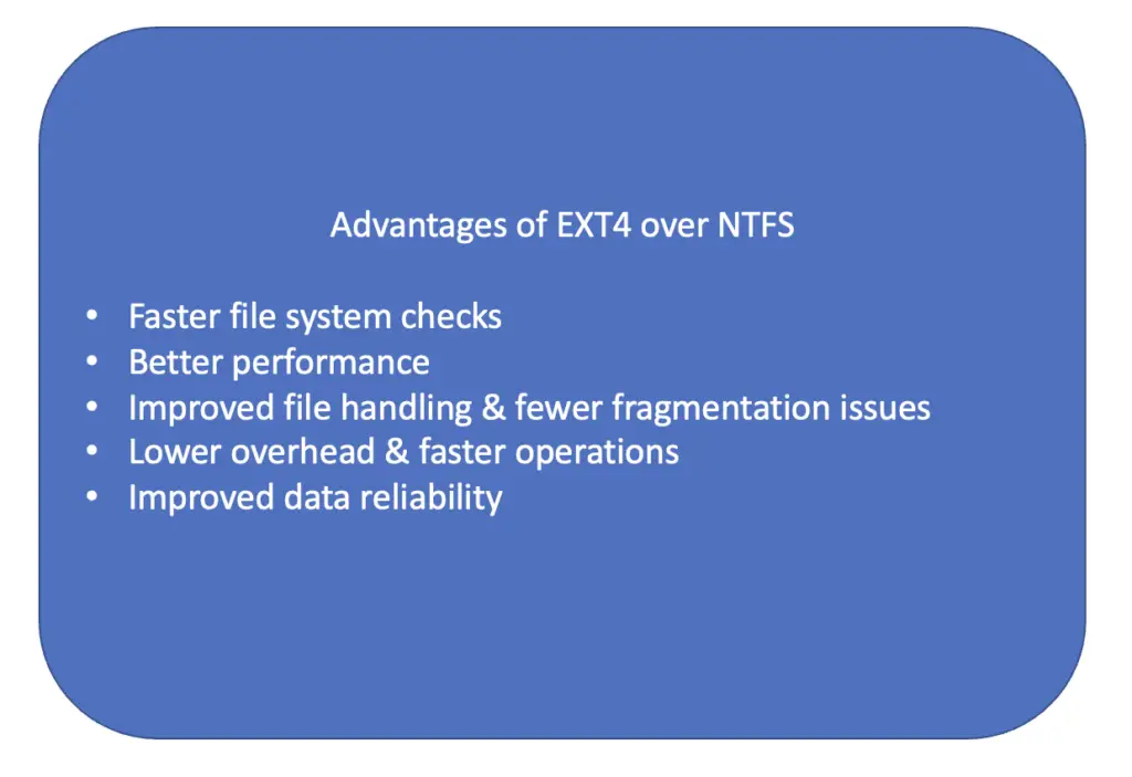 Advantages of EXT4 over NTFS
