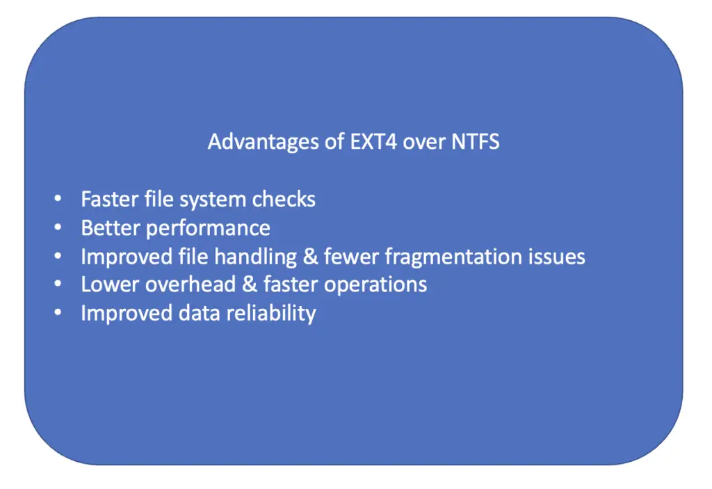 Advantages of EXT4 over NTFS 