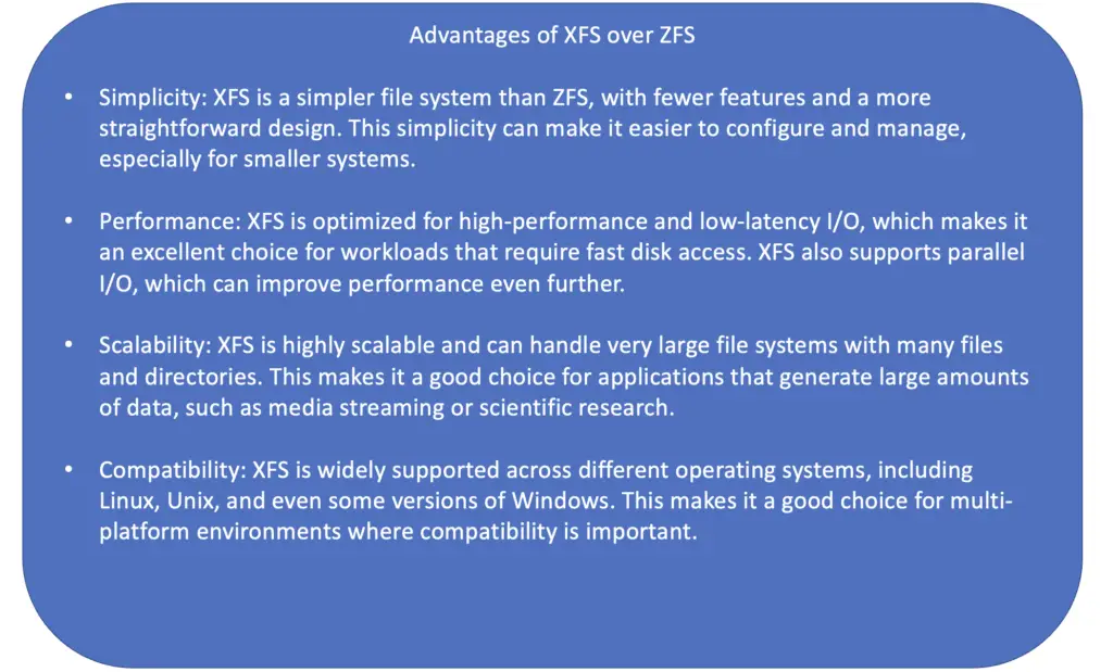 advantages of xfs over zfs