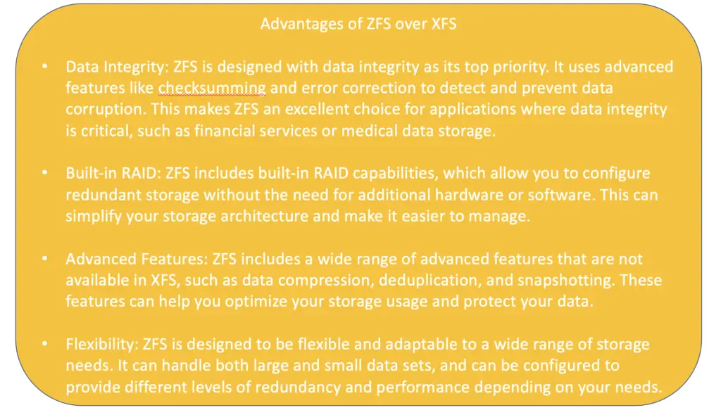 advantages of zfs over xfs
